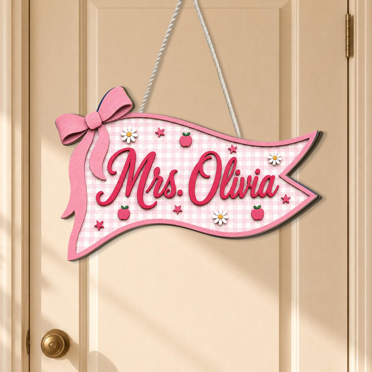 Personalized Teacher Pennant Sign, Custom Classroom Door Hanger, Bow Flag Name Sign, 3D Wooden Teacher Decor Gift 1e89baf0-22fc-498c-a136-c54c1cc3d874-2.jpg