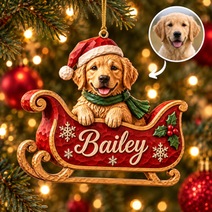 Personalized Dog Christmas Ornament – Custom Pet Photo & Name, 3D Relief Santa Sleigh Ornament, Christmas Gift for Dog Lovers 1e90036f-47c8-4f81-a6d7-3353e20e3e83-Hanging-Golden-Retriever-Sleigh-Ornament.png