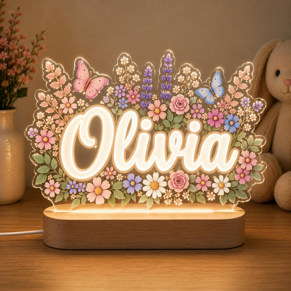 Personalized Floral Name Night Light, Custom Butterfly LED Lamp, Baby Girl Nursery Decor, Flower Nightlight, Baby Shower Gift for Girl 1ea2aceb-3f06-4a2a-96bc-de05acb71152-1.jpg