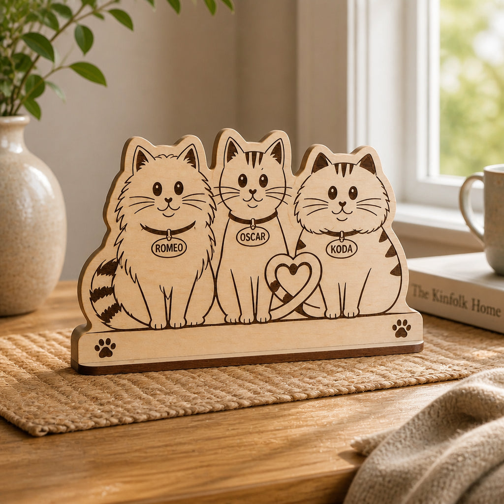 Engraved Cat Family Standing Wooden Plaque – 3 Pet Names - Personalized Wooden custom shape Standing 2 layer (5mm) 1eab361e-9712-4c70-af5c-13bfe840632b.jpg