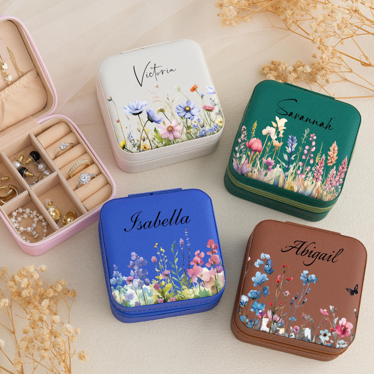 Personalized Floral Travel Jewelry Case, Custom Name Jewelry Box for Bridesmaid Proposal, Elegant Wedding Gift Box for Bride & Maid of Honor 1ec43608-ab19-4ab0-b16e-59737b80a8f4-2.png