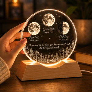 The Days You Became Our Dad, Custom Moon Phase by Date, Personalized Crystal Wave Night Light, Father's Day Gift for Dad, Husband