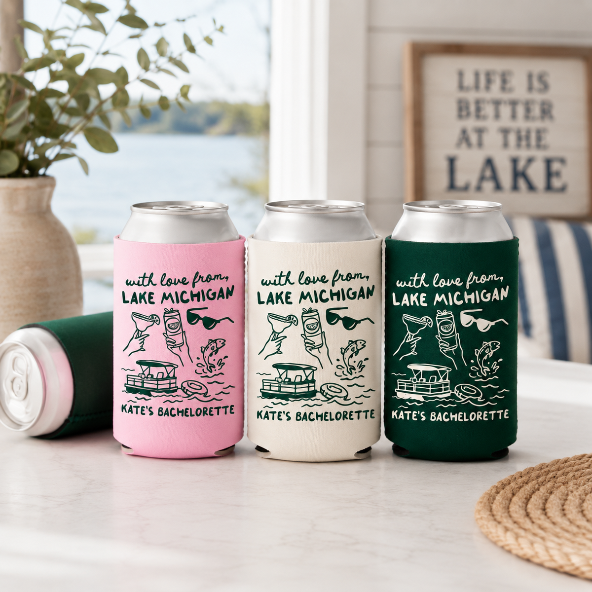 With Love From Lake Michigan Bachelorette Can Coolers - Custom Camp Bachelorette Party Favors - Personalized Cozies in Regular and Slim Size 1f05004f-50fc-4d4a-be29-2f5d6724ca51-banner-3.png