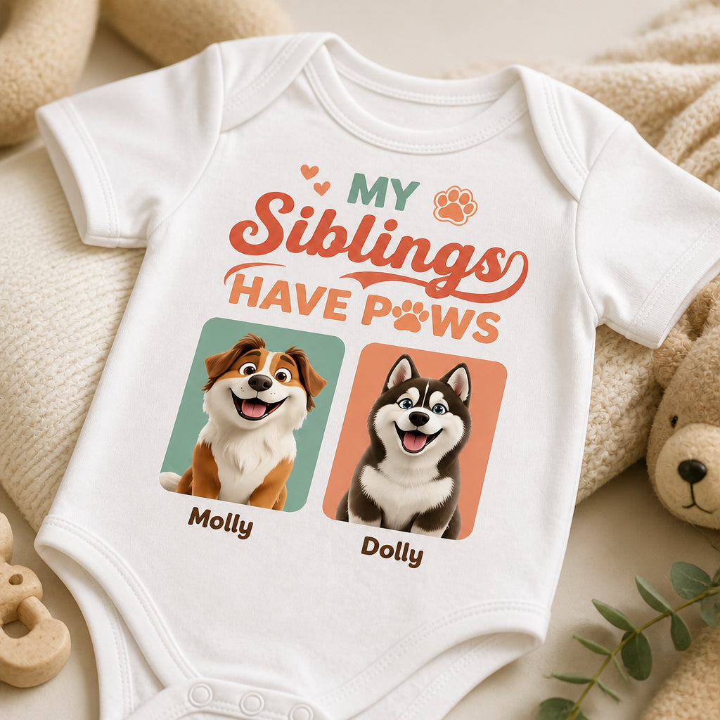 My Siblings Have Paws — Baby Onesie (Custom Pet Photo Portraits) - Personalized Baby Onesie With Color 1f060a14-6353-4c07-8fab-76b5f087b41a.jpg
