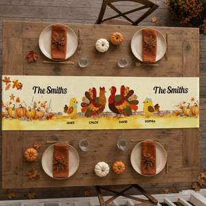 Thankful Goose Turkey Autumn Leaves Cozy Fall Decor - Personalized Table Runner 1f06965c-944d-40a9-ab29-cc08fa0ad048-banner-1.png