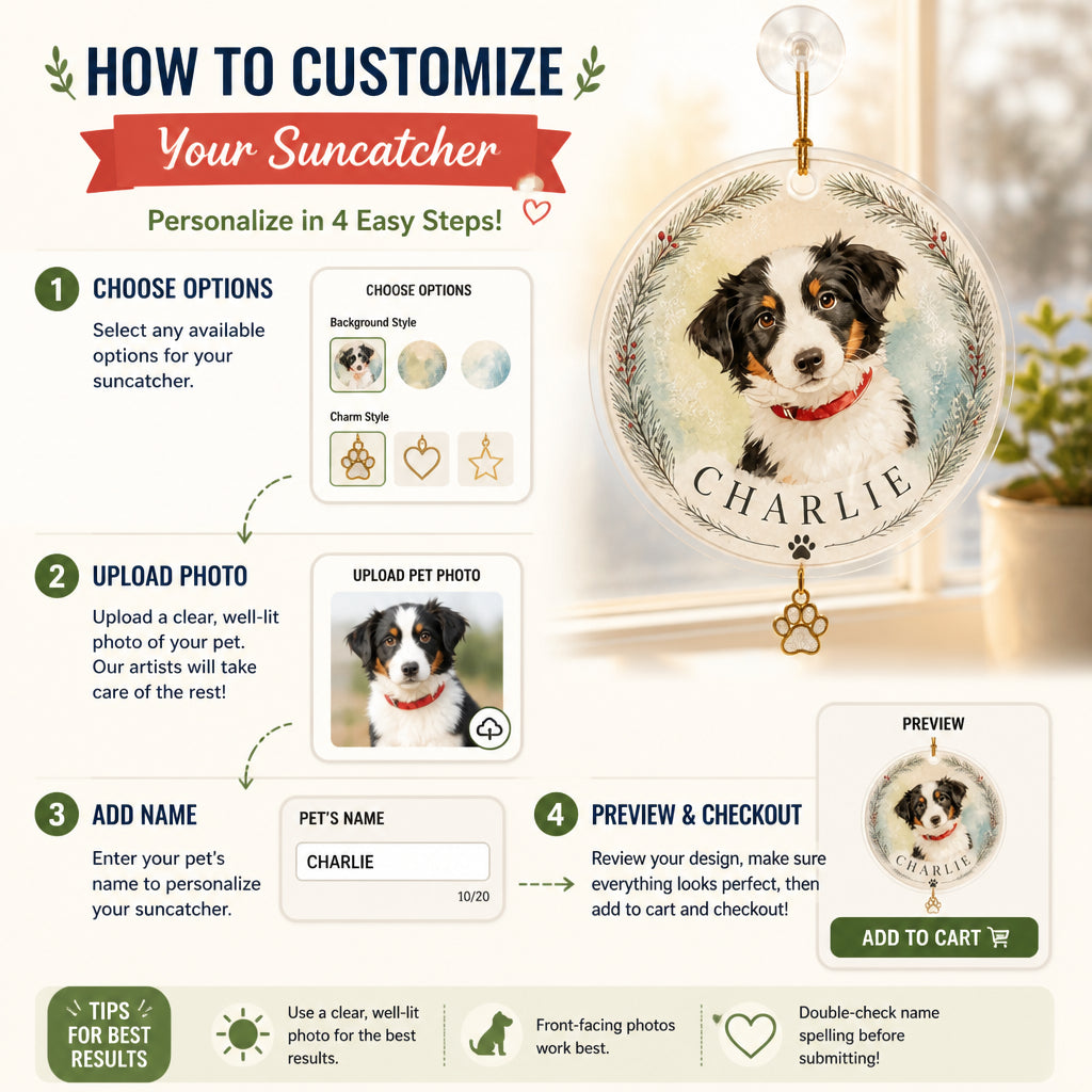 Custom Pet Watercolor Portrait Ornament with Name - Personalized 1 Layered Suncatcher with Charm 1f326b40-9209-452e-85fb-26c1c030e2df.jpg