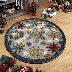 Round Christmas Snowflake Rug, Winter Holiday Carpet, Festive Living Room Decor, Cozy Xmas Floor Mat with Gold and Red Design 1f454b2d-bd52-44d8-a5ec-f5b779aa6f6b-1.jpg