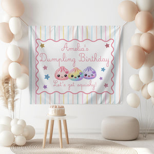 Dumpling Birthday Tapestry, Personalized Kawaii Dumpling Birthday Banner, Pink Dumpling Theme Girl Birthday Party Decoration Photo Backdrop 1f59964c-461d-4524-aba6-aaed56a60989-2.jpg