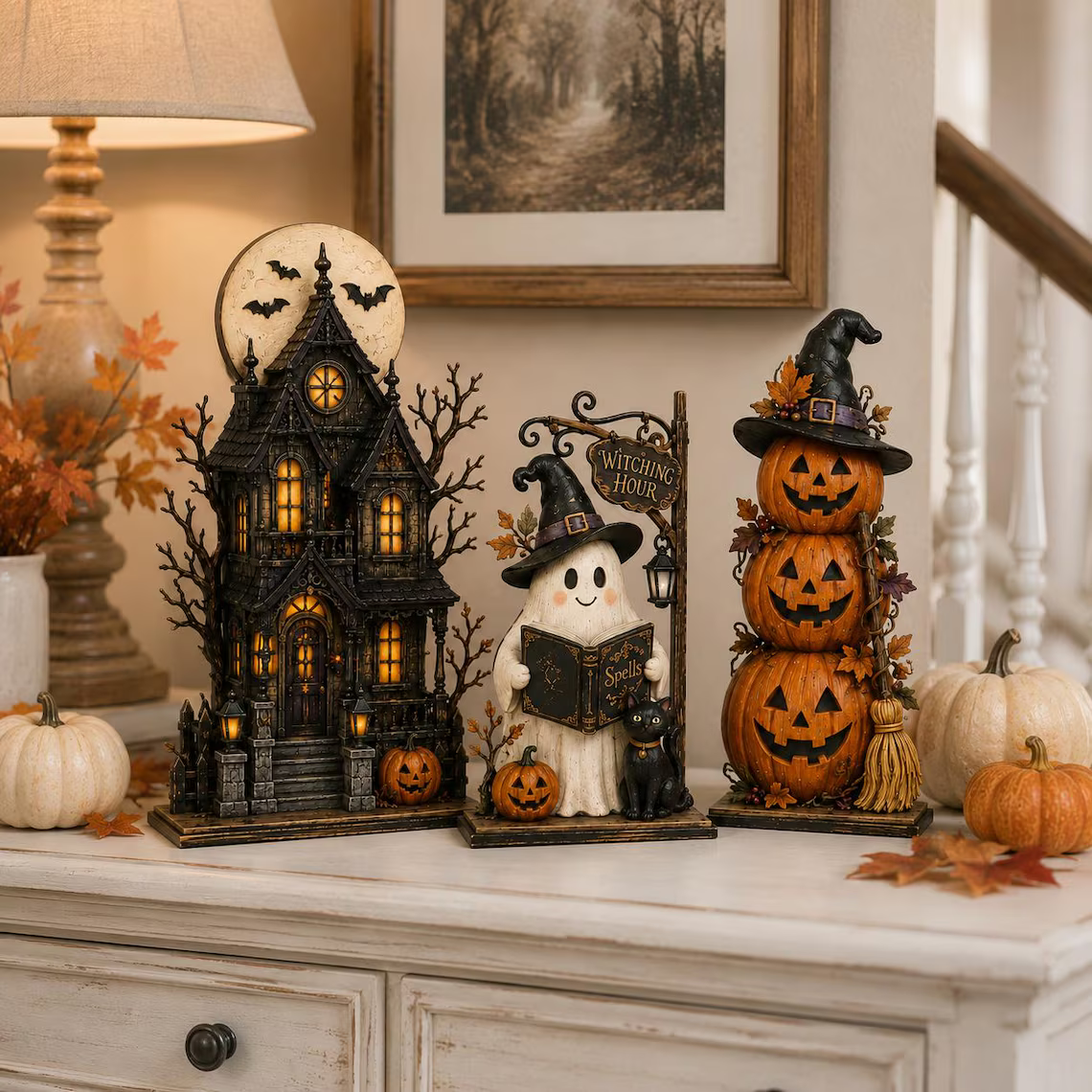 Haunted House Ghost Pumpkin Sign, Wooden Block Halloween Decor, Spooky Tiered Tray Shelf Table Centerpiece Gift for Fall Home 1f64f410-f7ec-43bf-8fd5-cf27d5bb5f08-3_converted.png