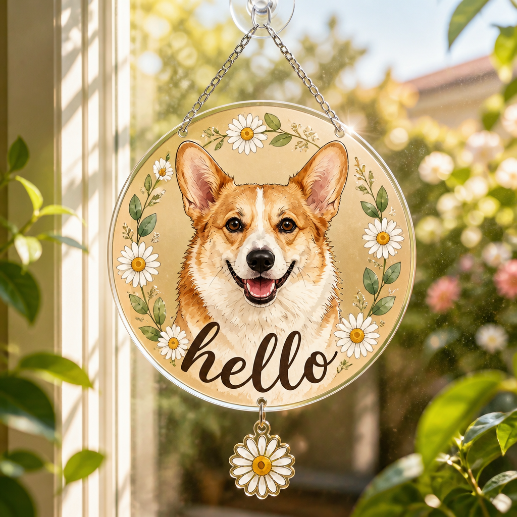 Hello Pet Portrait Doormat - Personalized 1 Layered Suncatcher with Charm 1f6917cd-5bae-4143-8f99-823e102bb337.png