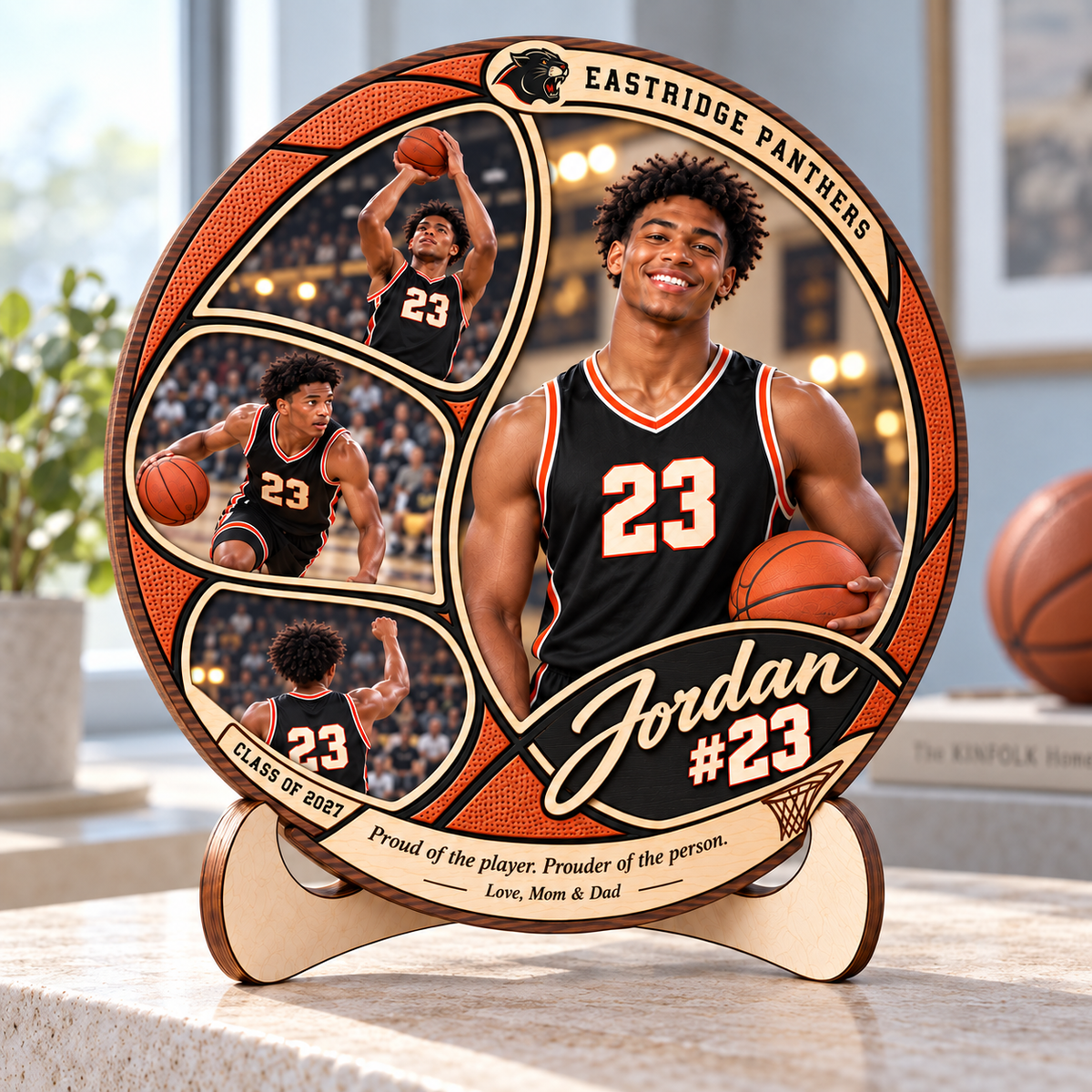 Personalized Basketball Photo Collage Plaque with Stand – Christmas Gift for Basketball Players, Senior Night & Graduation Keepsake 1fb88730-9408-4c9b-8db1-9b2631d5bae5-Walnut-Basketball-Tribute-Plaque-in-Sunlit-Study-1.png