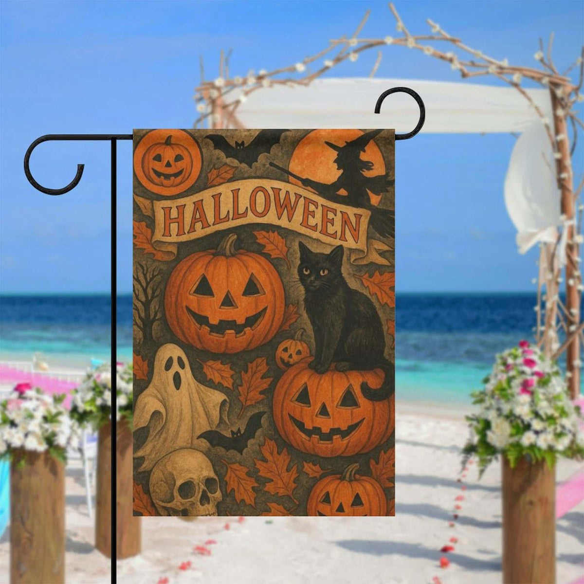 Halloween Garden Flag, Fall Season Outdoor Decor, Spooky Floral Yard Flag, Neutral Autumn Porch Decoration, Black Cat Pumpkin Garden Flag 1fbd0afa-70e4-4858-bb7b-075f75ba806b-6.jpg