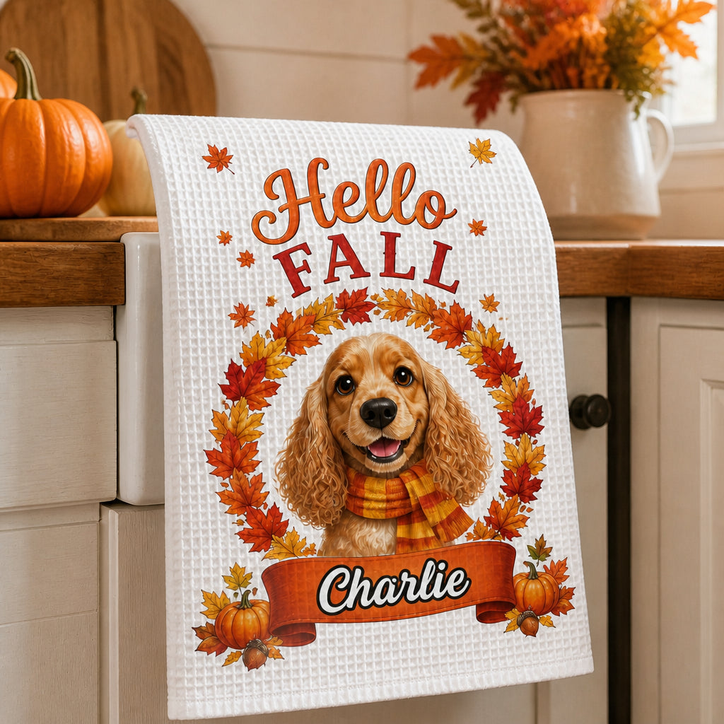 Hello Fall Dog Name Kitchen Towel - Personalized Kitchen Towel 1fd30509-638b-4242-bf32-7510229b6b2b.jpg