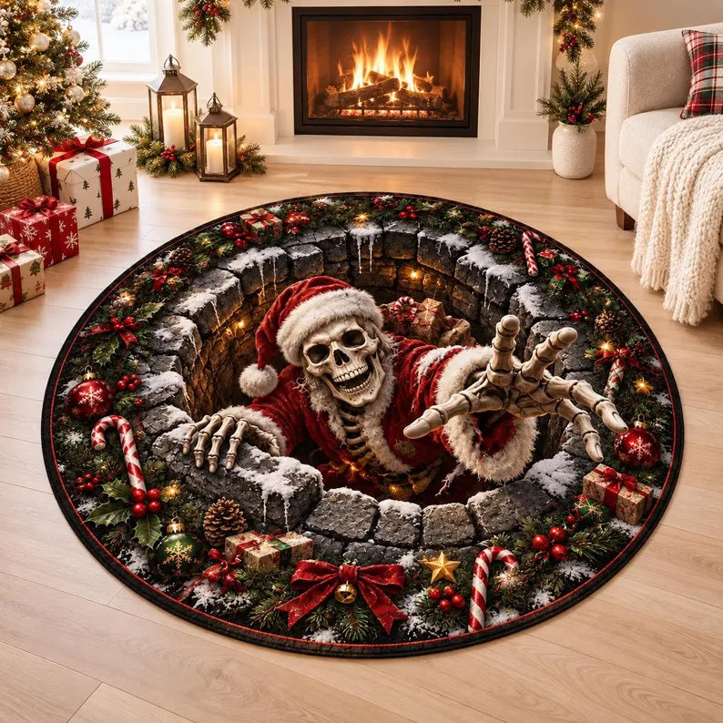 3D Illusion Skeleton Santa Christmas Rug, Gothic Holiday Floor Mat (Round) 1fe528f0-26c7-452a-8d36-a2af45915339-ggggggggggf-1-.webp
