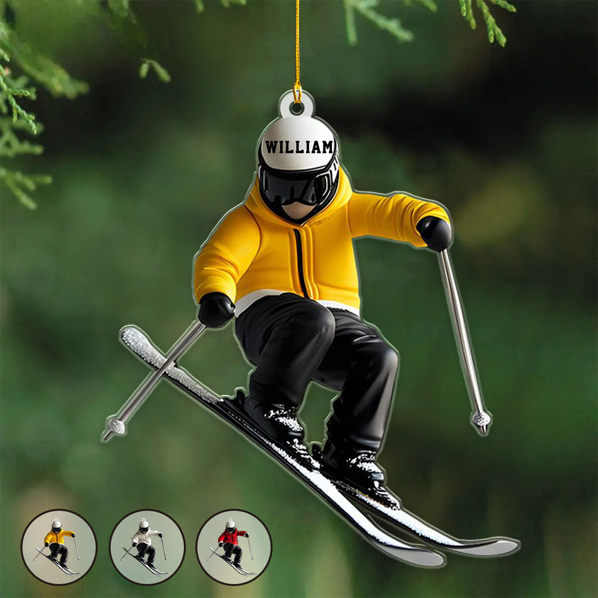 Skiing Fun Personalized Name Shaped Ornament, Gift Idea For Skiing Lovers