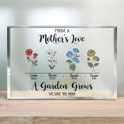 From A Mother's Love A Garden Grows - Personalized Acrylic Plaque - Gift For Mom, Mother's Day, Birthday Gift
