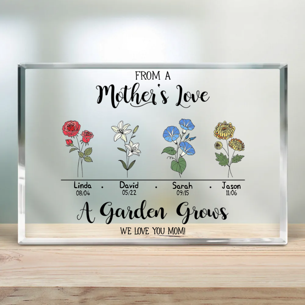 From A Mother's Love A Garden Grows - Personalized Acrylic Plaque - Gift For Mom, Mother's Day, Birthday Gift