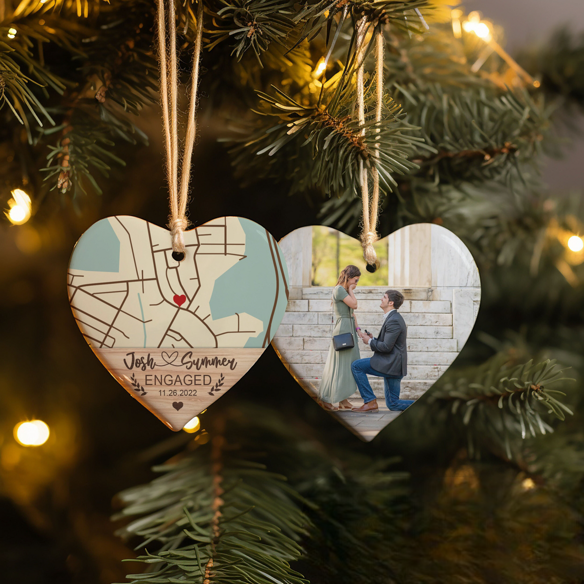 Custom Location Engaged Ornament, Photo Ornament Engagement Gift For Newly Engaged Couple, Christmas Ornaments Anniversary Gift For Husband