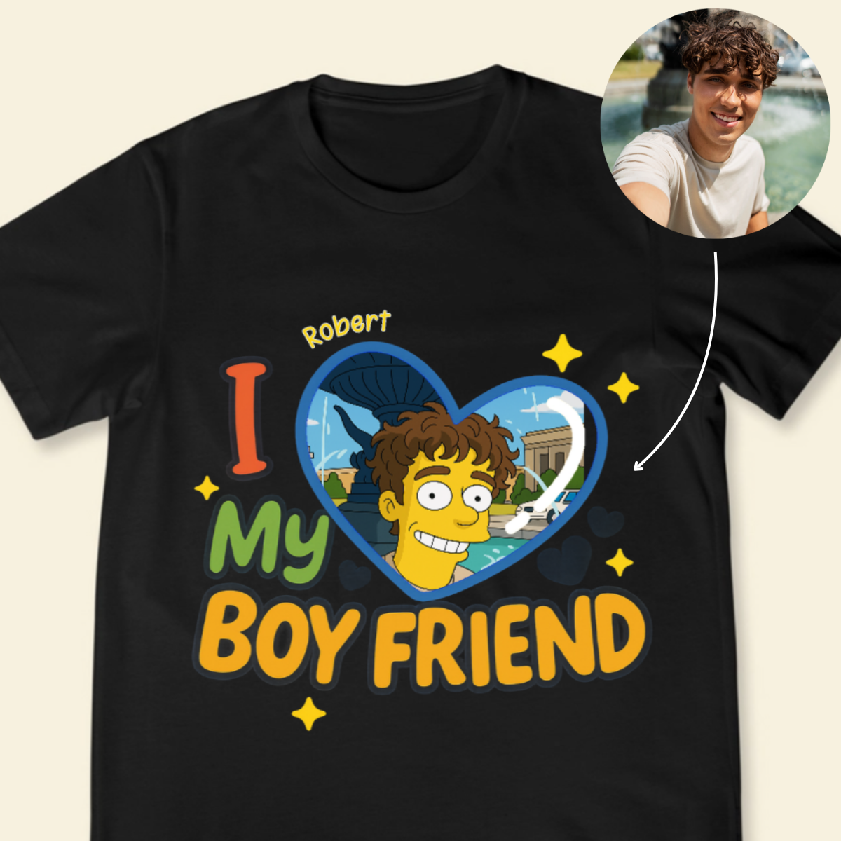 I Love My Boyfriend Simpsonized Portrait Photo - Personalized Apparel - Gift For Couple, Gift For Girlfriend, Gift For Her