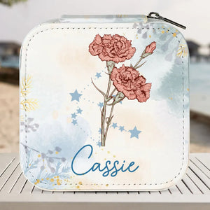 Birth Month Flower With Zodiac Sign - Personalized Square Jewelry Box - Gift For Mom, Mother's Day, Birthday Gift