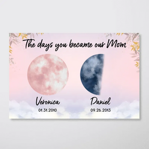 Colorful Moon Phase The Day You Became Mom - Personalized Canvas - Gift For Mom, Mother's Day, Birthday Gift