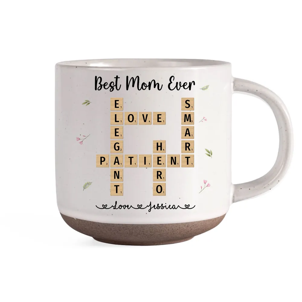 Best Mom Ever Appreciation Crossword Art - Personalized Pottery Mug - Gift For Mom, Mother's Day, Birthday Gift