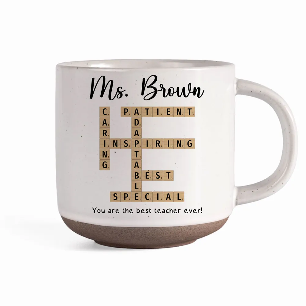 Best Teacher Ever Crossword Art - Personalized Pottery Mug - Gift For Teacher