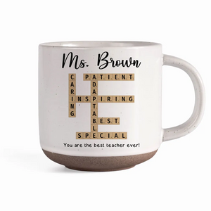 Best Teacher Ever Crossword Art - Personalized Pottery Mug - Gift For Teacher