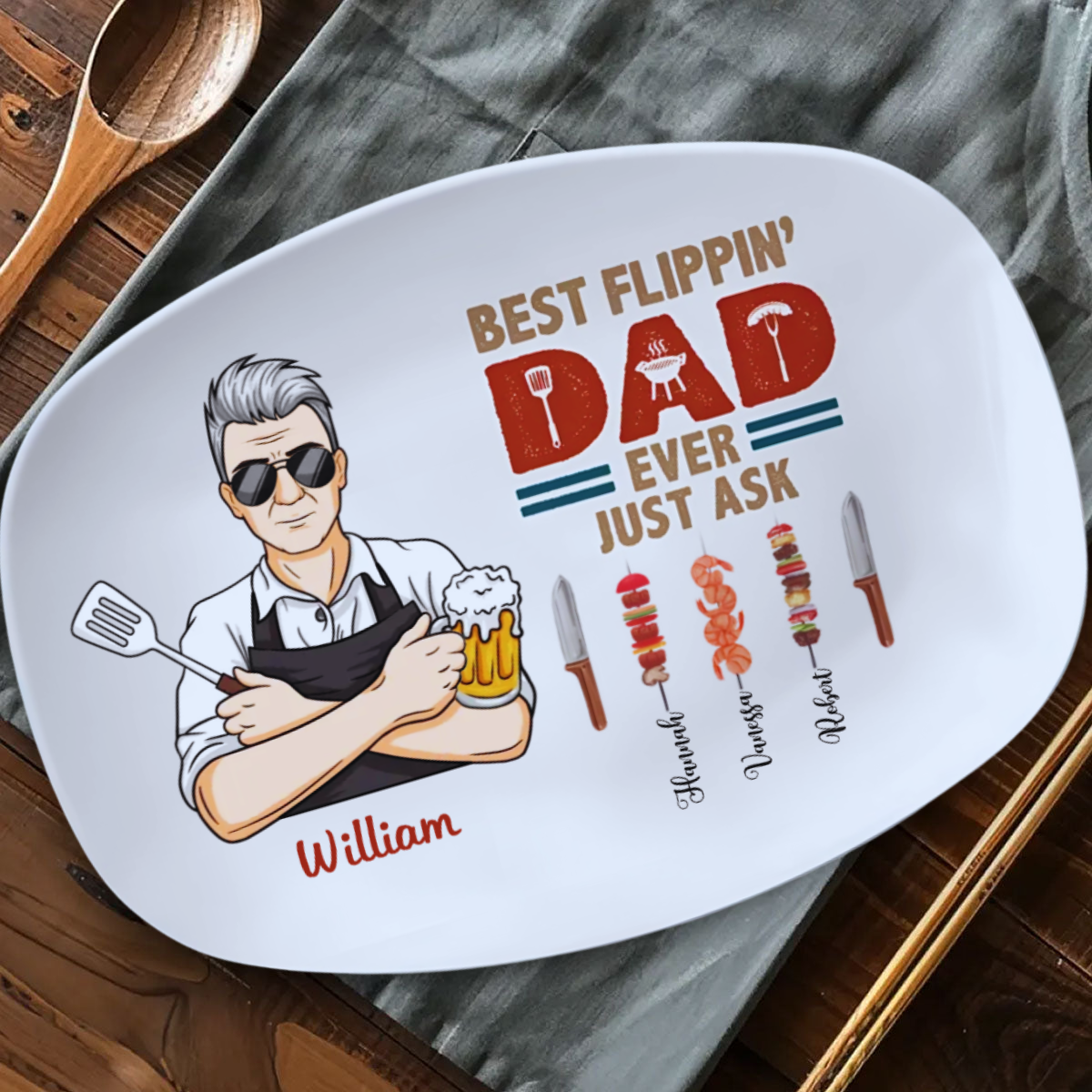 Best Flippin' Dad Ever - Personlized Platter - Gift For Dad, Papa, Father's Day Gift