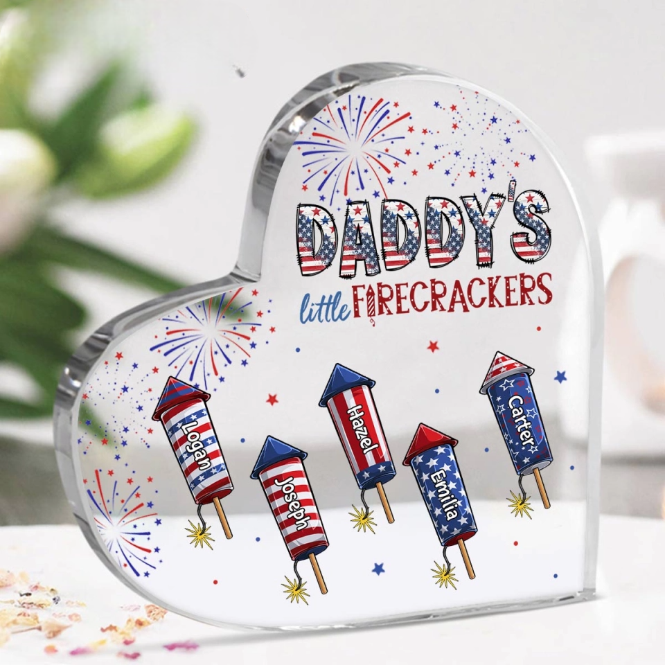 4th Of July Little Firecrackers - Personalized Heart Shaped Acrylic Plaque - Patriotic Gift For Family