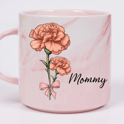 Birth Flowers Mom Grandma Nana - Personalized Marble Mug - Gift For Mom, Grandma, Mother's Day, Birthday Gift