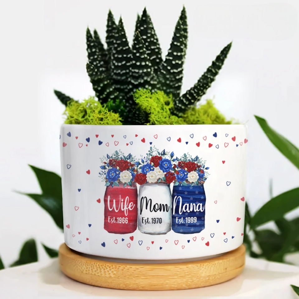 4th Of July Wife Mom Nana - Personalized Plant Pot - Gift For Mom, Grandma