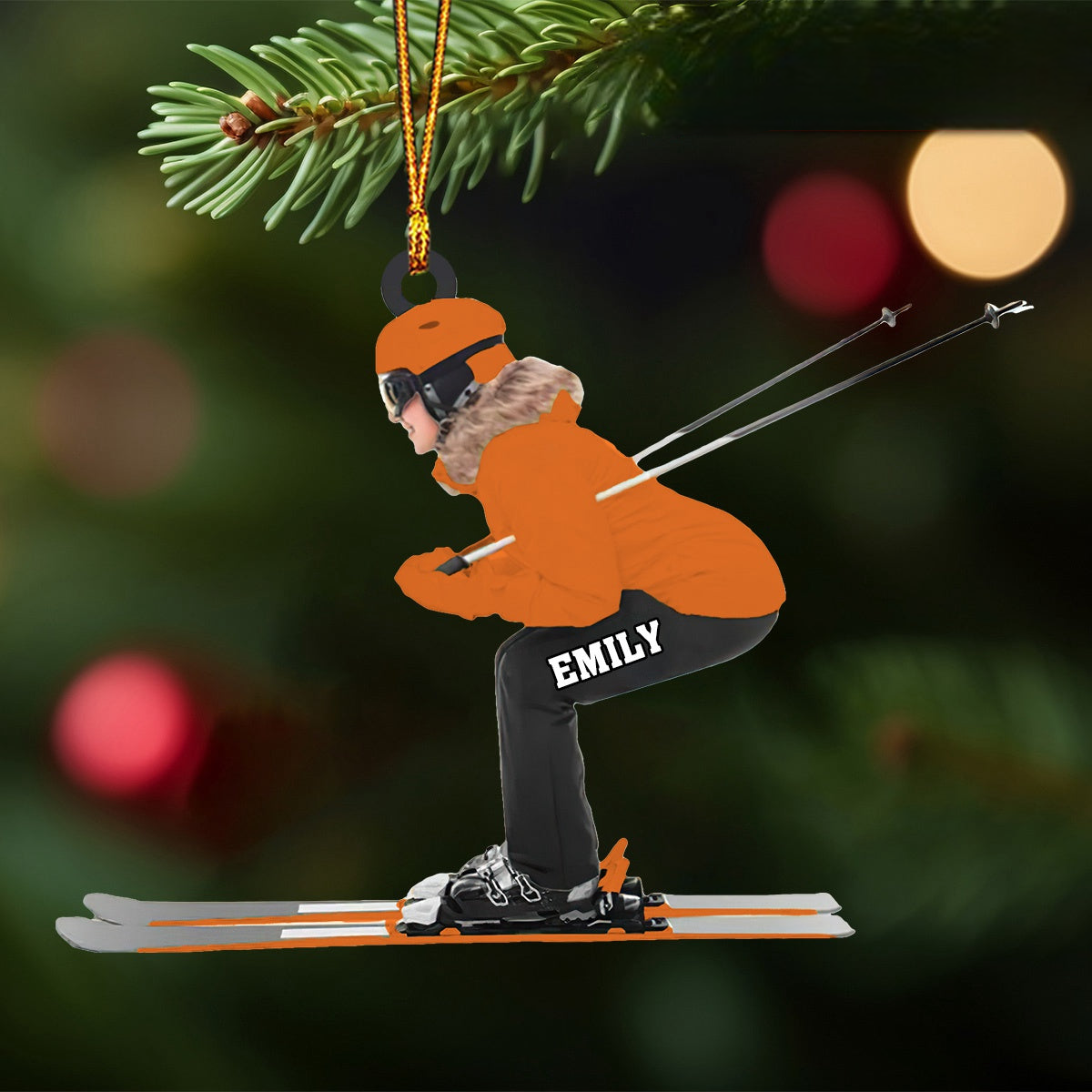Custom Name Skier Ornament, Personalized Christmas Ornament For Ski Lovers