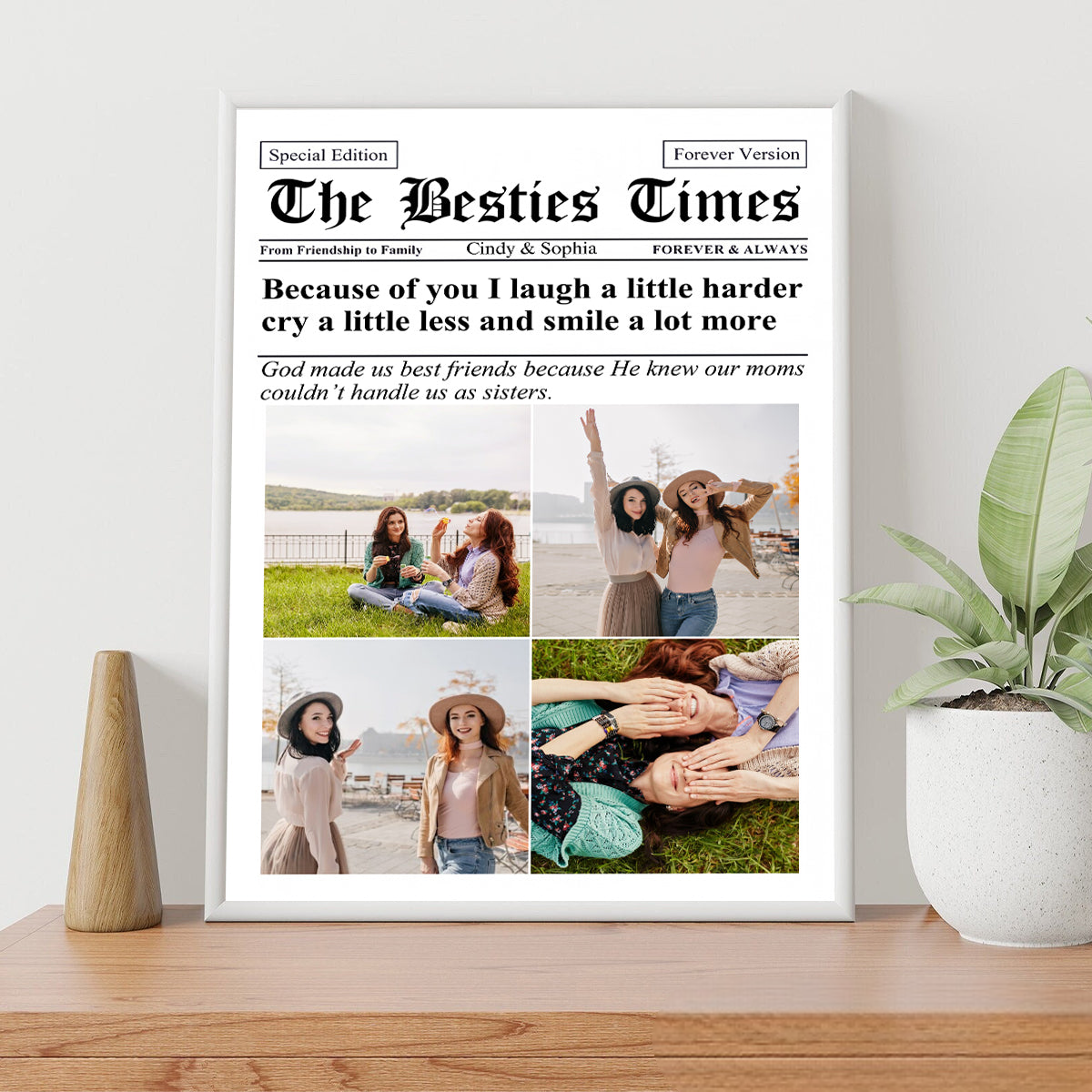 Newspaper The BFF Times Upload Photo Personalized Canvas - Gift For Besties, Sisters