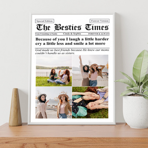 Newspaper The BFF Times Upload Photo Personalized Canvas - Gift For Besties, Sisters