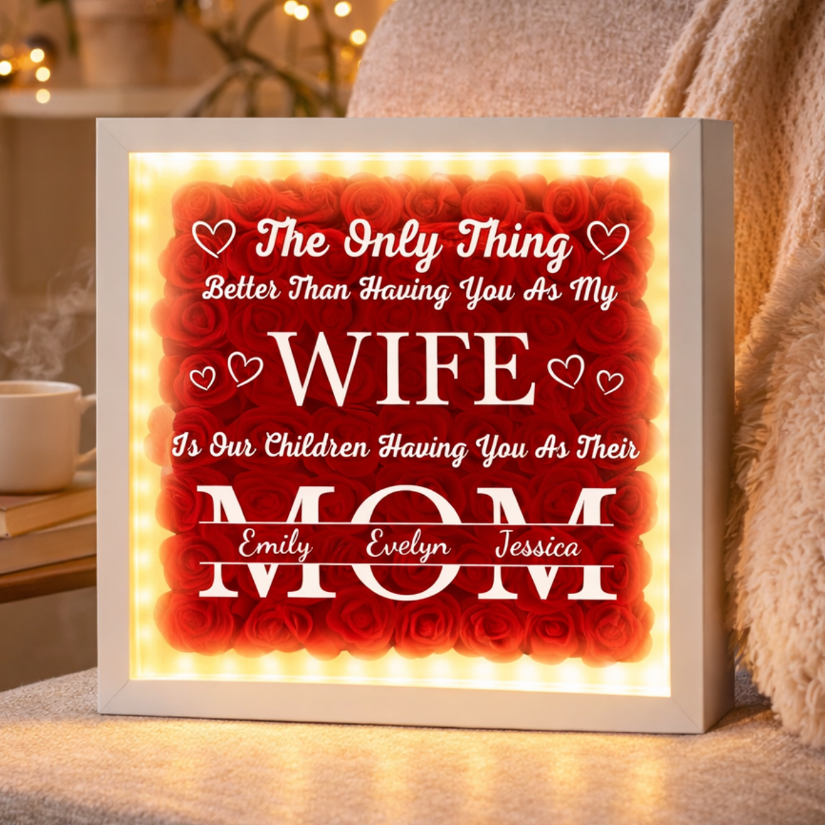 Our Children Having You As Their Mom - Personlized Flower Shadow Box With LED Light - Gift For Wife On Mother's Day