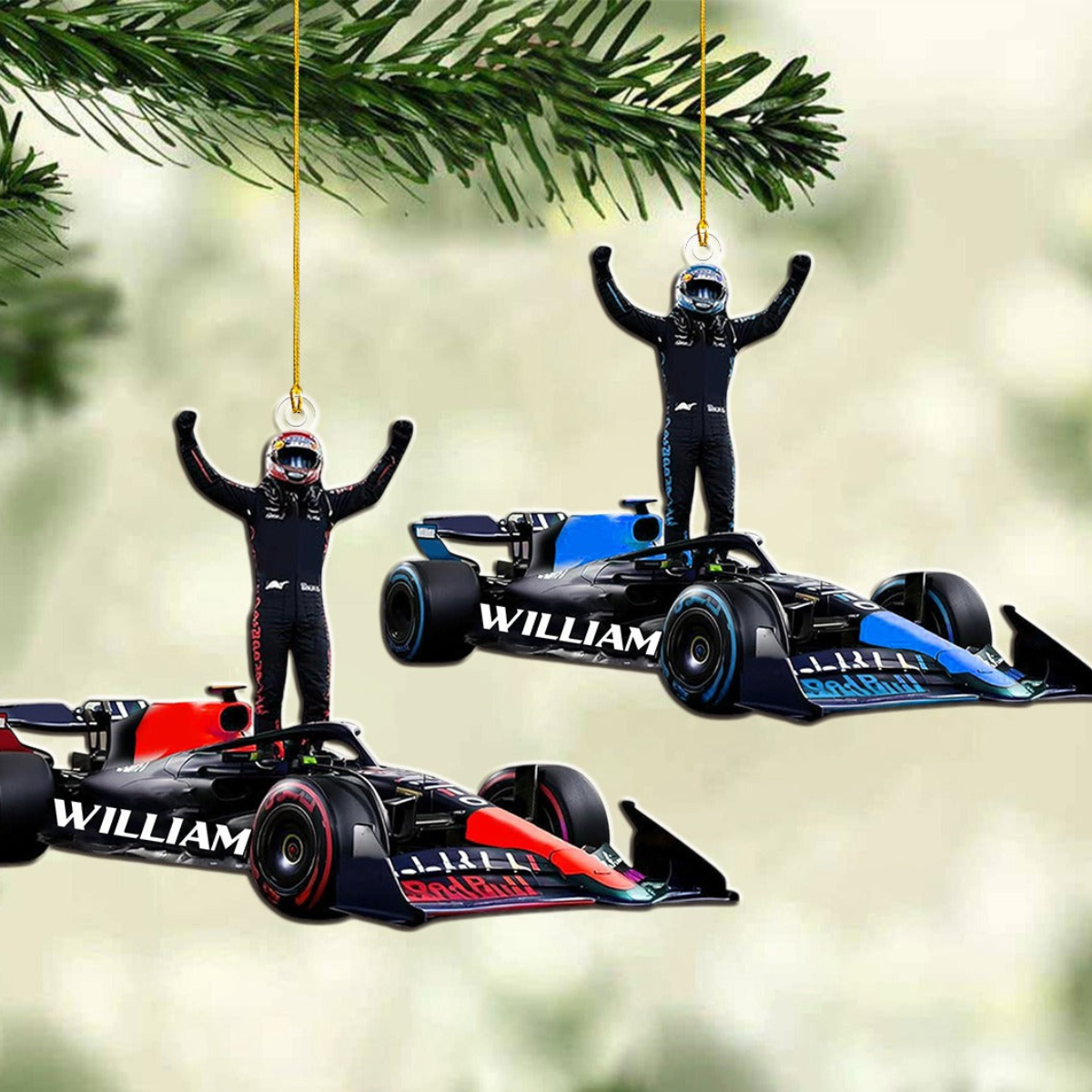 Personalized Race Car With Racer - Personalized Acrylic Shaped Ornament - Gift For Race Car Lovers