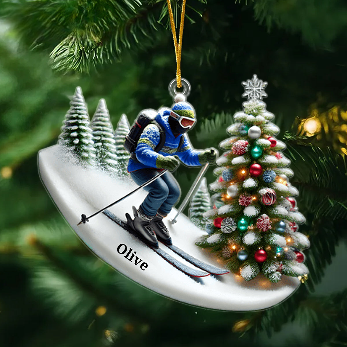Merry Christmas Skiing Personalized Ornament, Gift For Skiing Lover