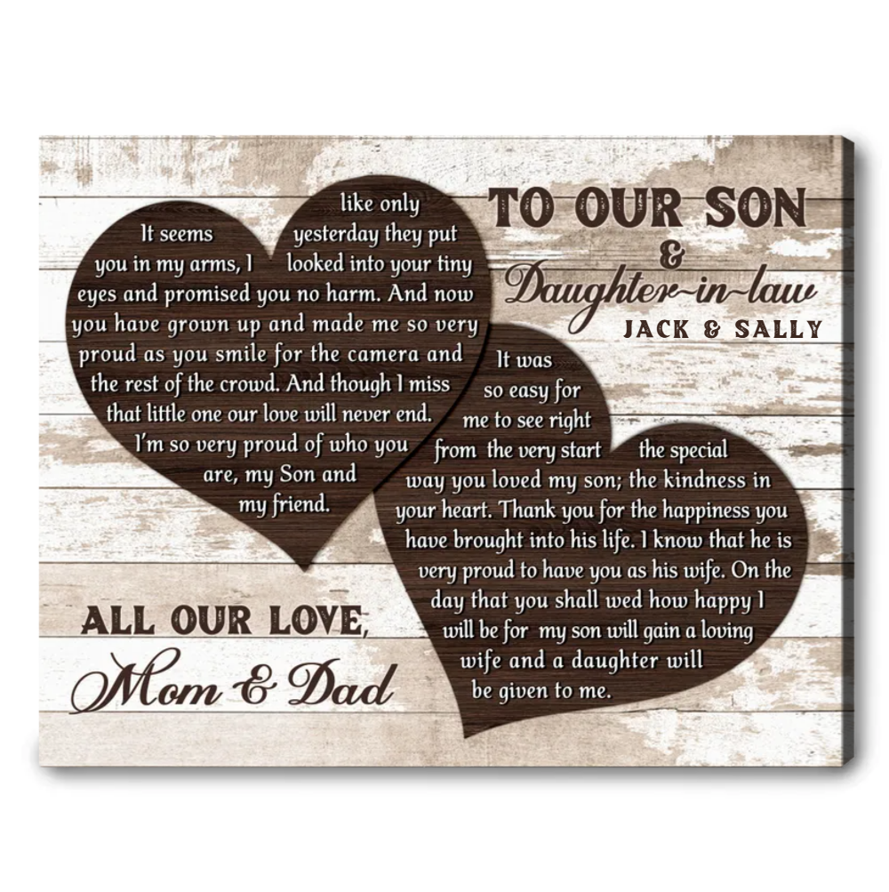 To Our Son & Daughter-in-law I'm So Very Proud - Personalized Canvas - Gift For Son & Daughter-in-law On Wedding Day