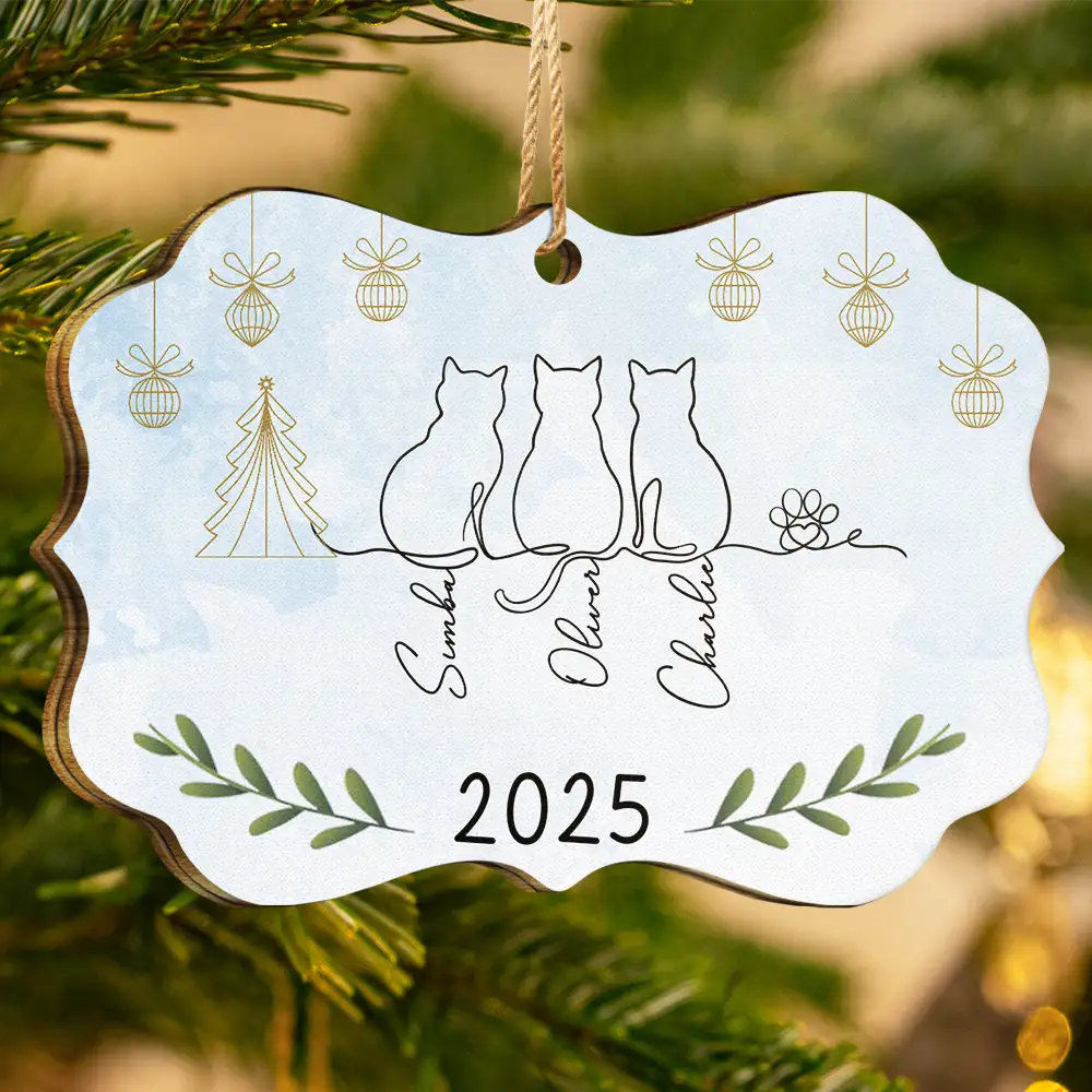 Cat Line Christmas - Personalized Ornament - Gift For Cat Lovers, Christmas Gift For Family