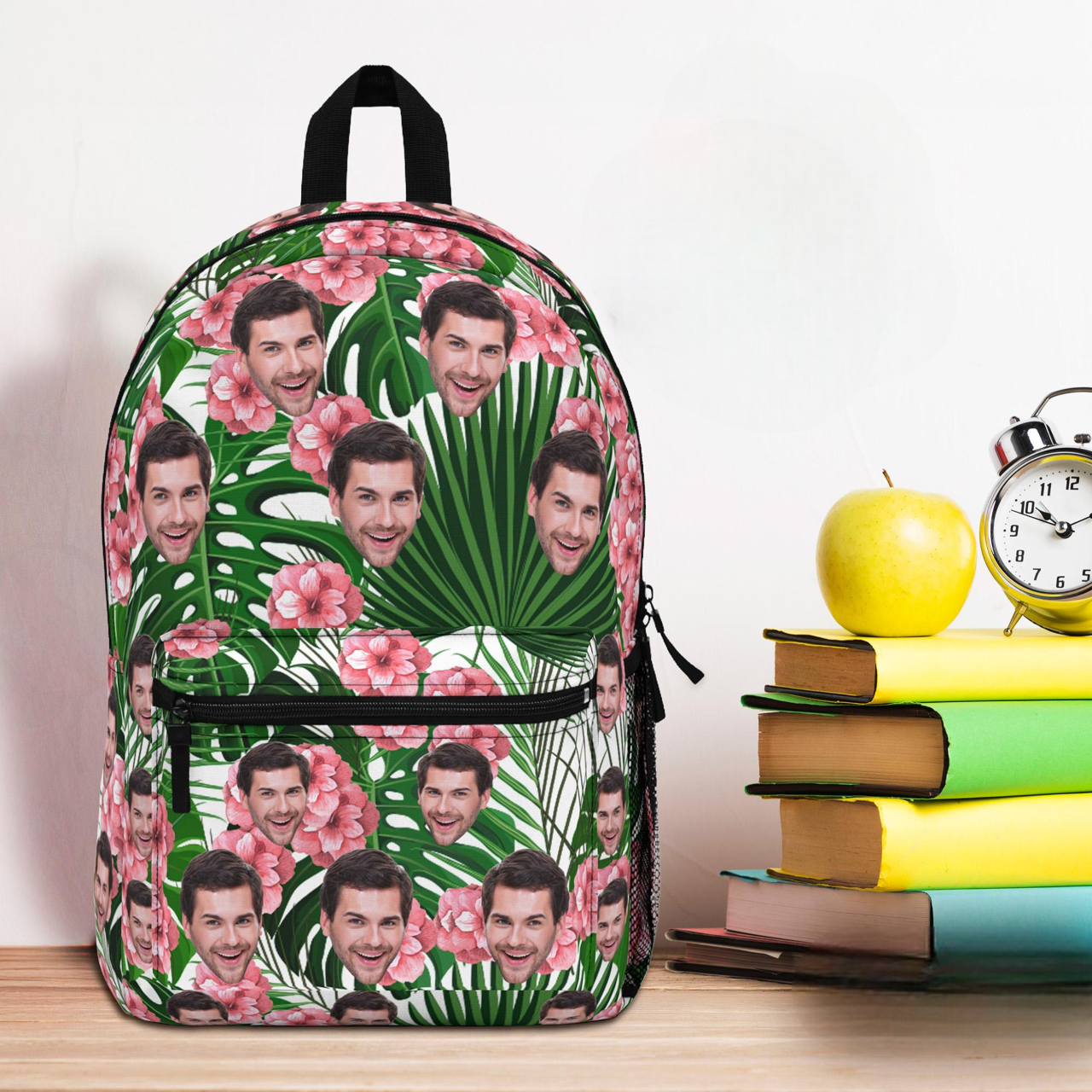Custom Backpack with Face Photo and Hawaii Flowers Pattern, Personalized Back to School Bag Gift, First day of School