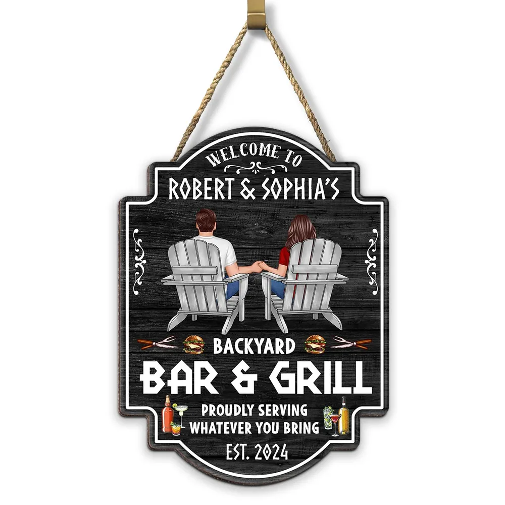 Backyard Bar & Grill Proudly Serving Whatever You Bring - Personalized Wood Sign - Housewarming, Birthday, Anniversary Gift for Him, Her