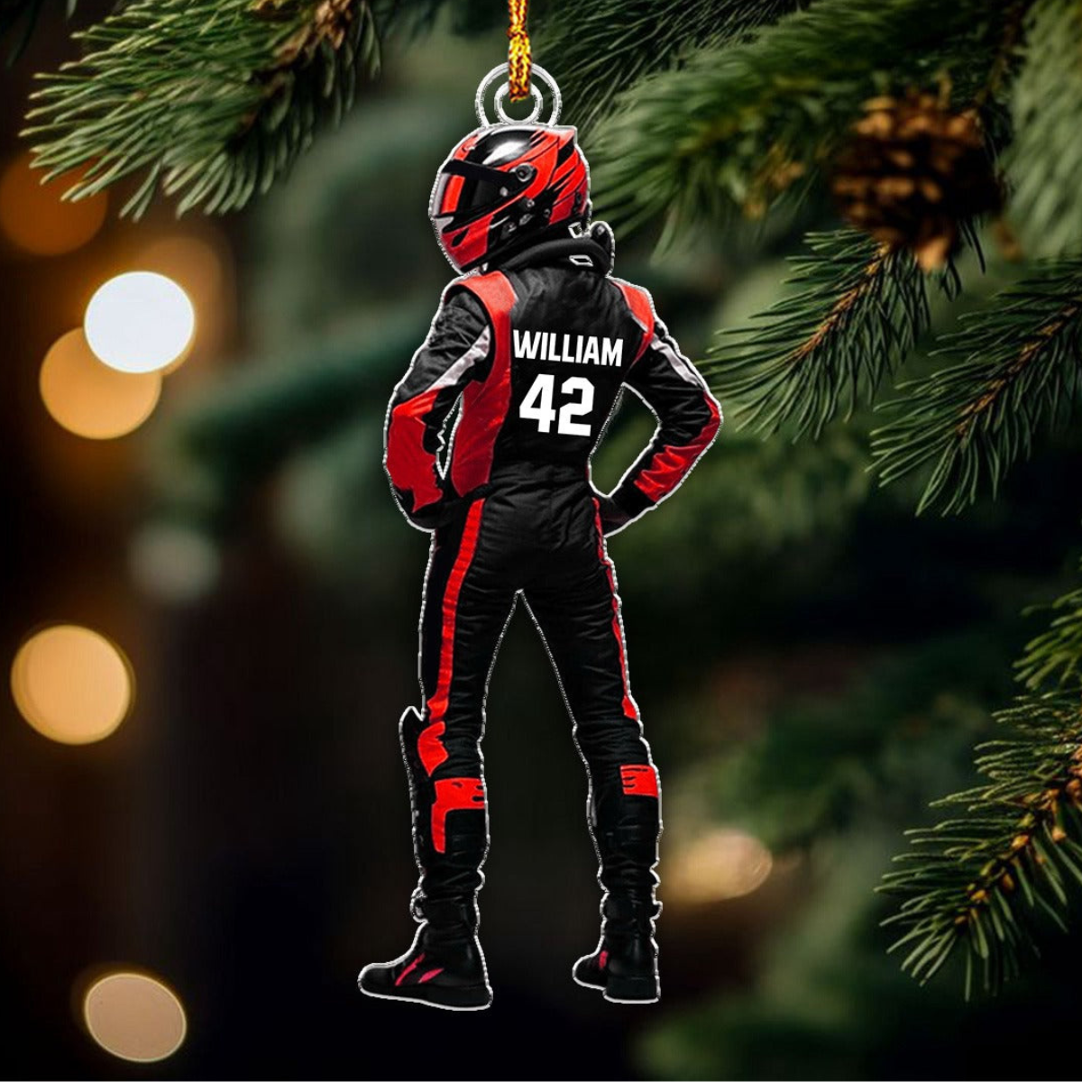 Car Racer Custom Uniform Color & Number - Personalized Acrylic Shaped Ornament Gifts For Race Car Lovers