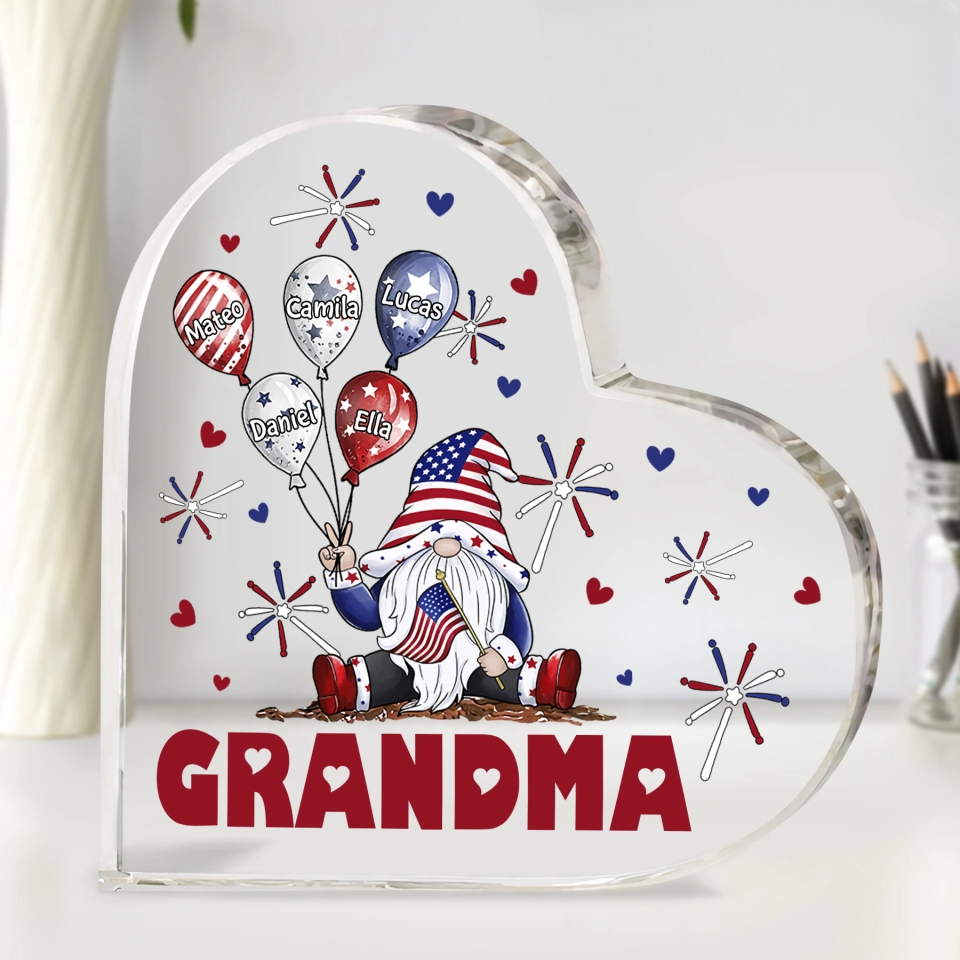 July Brings Joy And Happiness - Personalized Heart Shaped Acrylic Plaque - Patriotic Gift For Mom Grandma