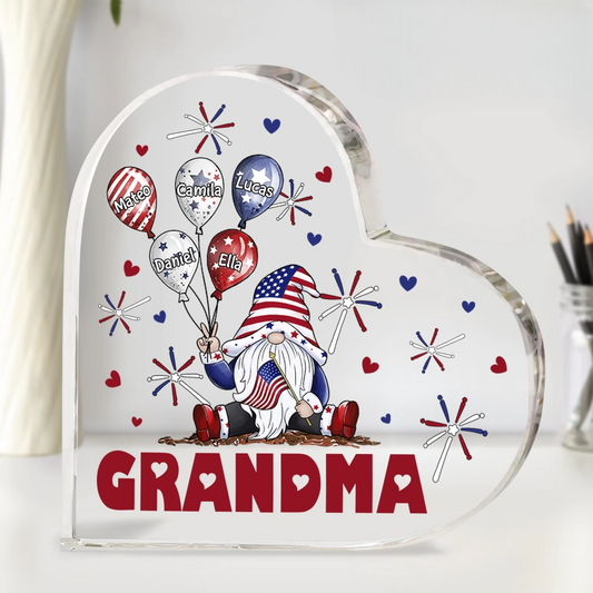 July Brings Joy And Happiness - Personalized Heart Shaped Acrylic Plaque - Patriotic Gift For Mom Grandma