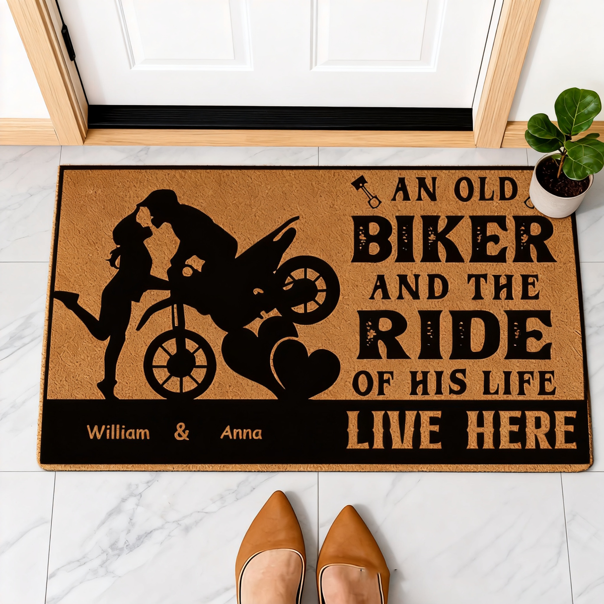 Personalized Couple Biker Doormat Custom Name Motorcycle Lover Entry Rug Funny Welcome Mat Gift For Rider Family and Motorbike Enthusiasts
