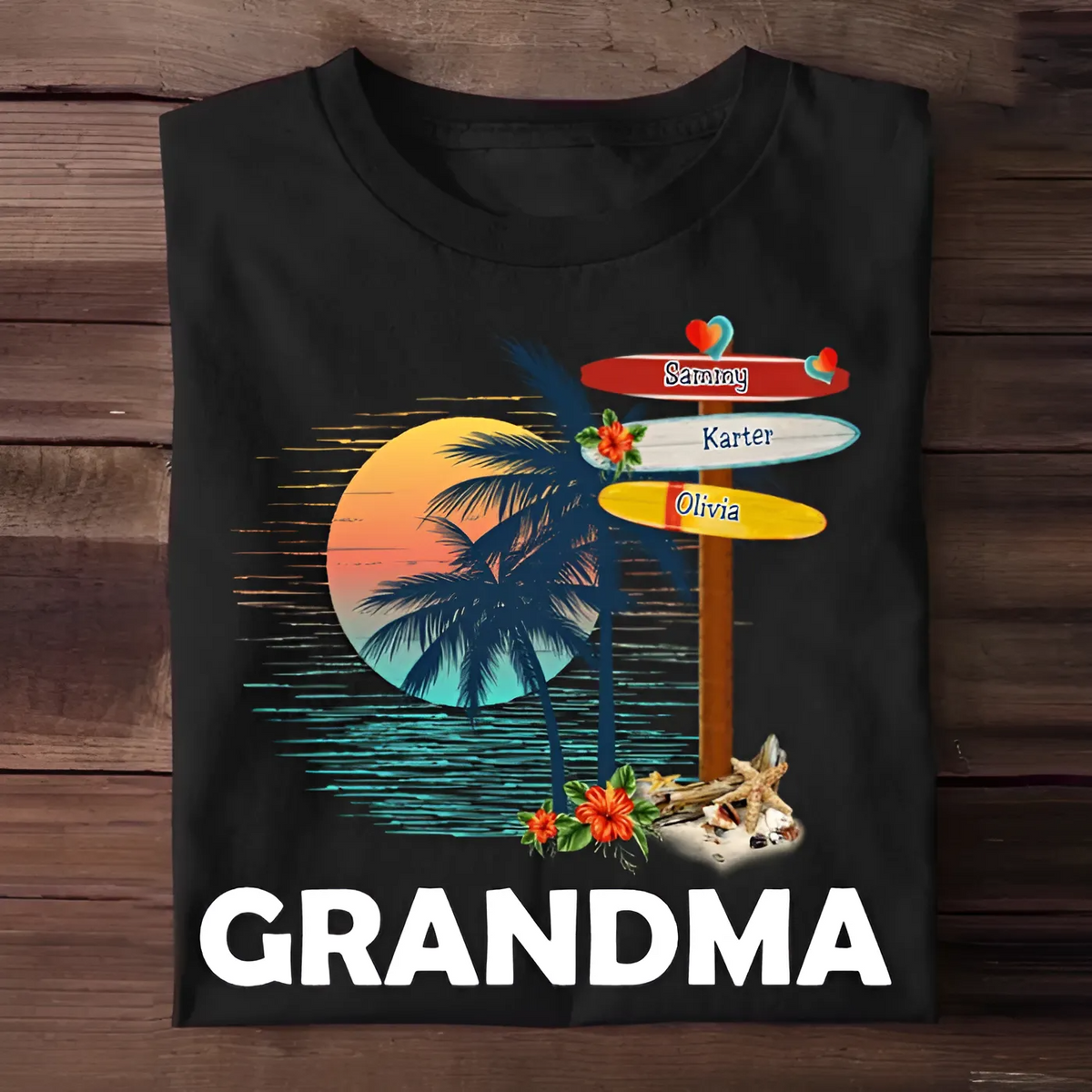 Grandma Surfboards Summer Vacation With Names Personalized Shirt, Gift For Grandma