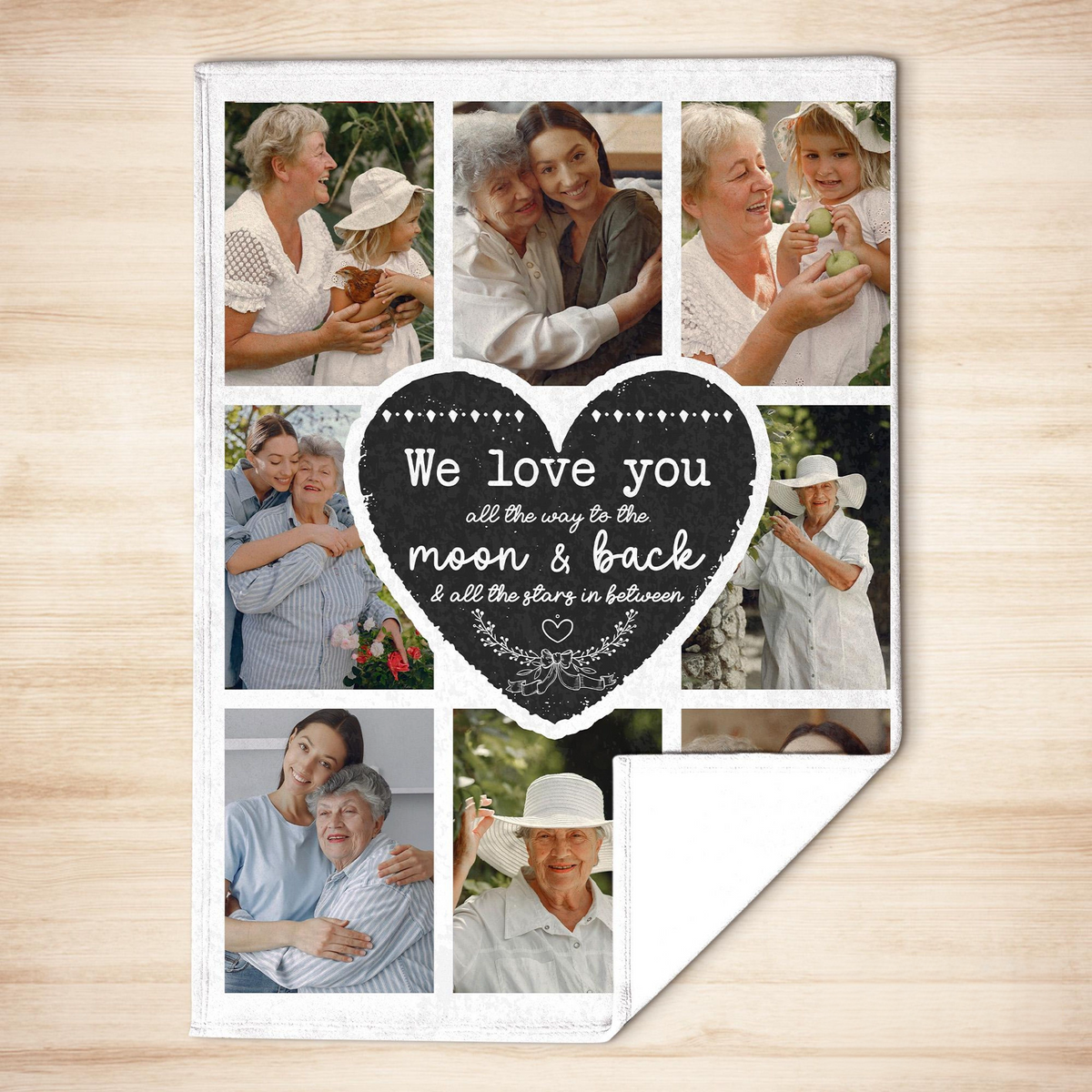 We Love You All The Way To The Moon And Back - Personalized Blanket - Photo Collage Gift For Mom From Daughter
