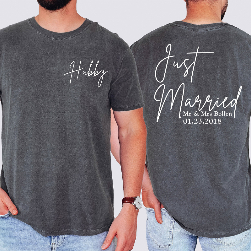 Hubby Wifey Just Married - Personalized Shirt - Gift For Couple