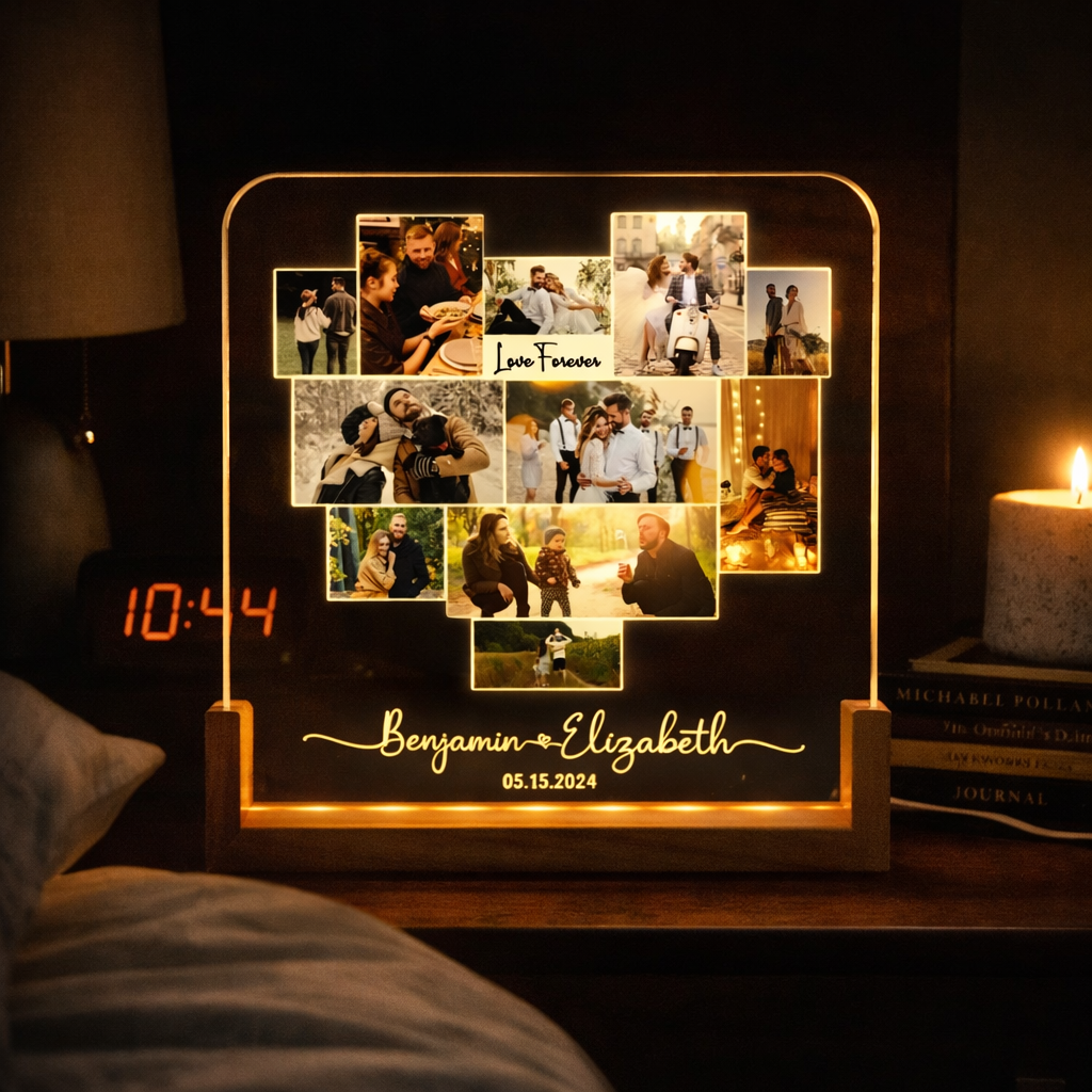 Couple Photo Collage Led Light, Personalized Photo Night Light Plaque, Valentine Day Gifts For Him Her, Gift for Couples, Anniversary Gift